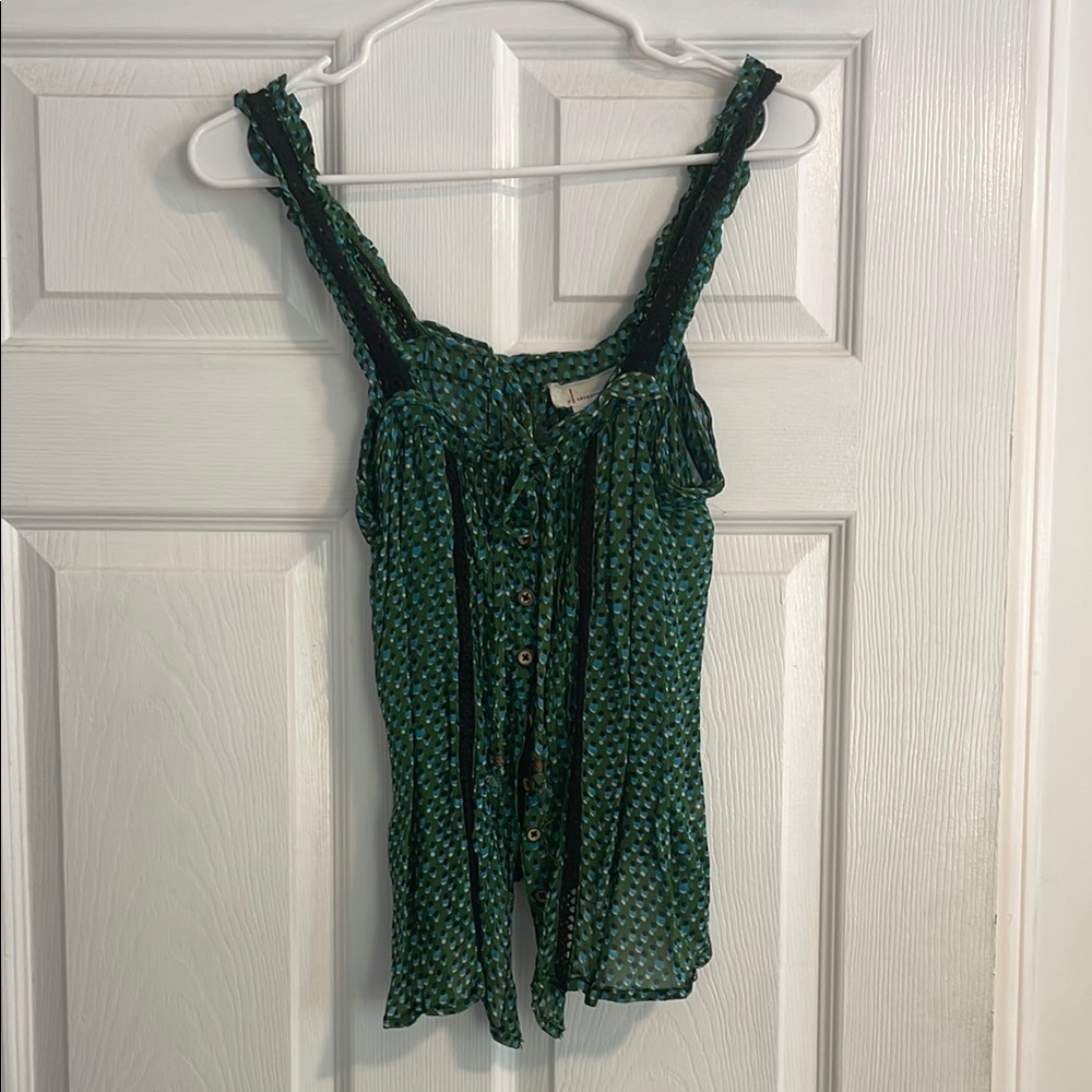 Anthropologie Teal and Black Patterned Camisole